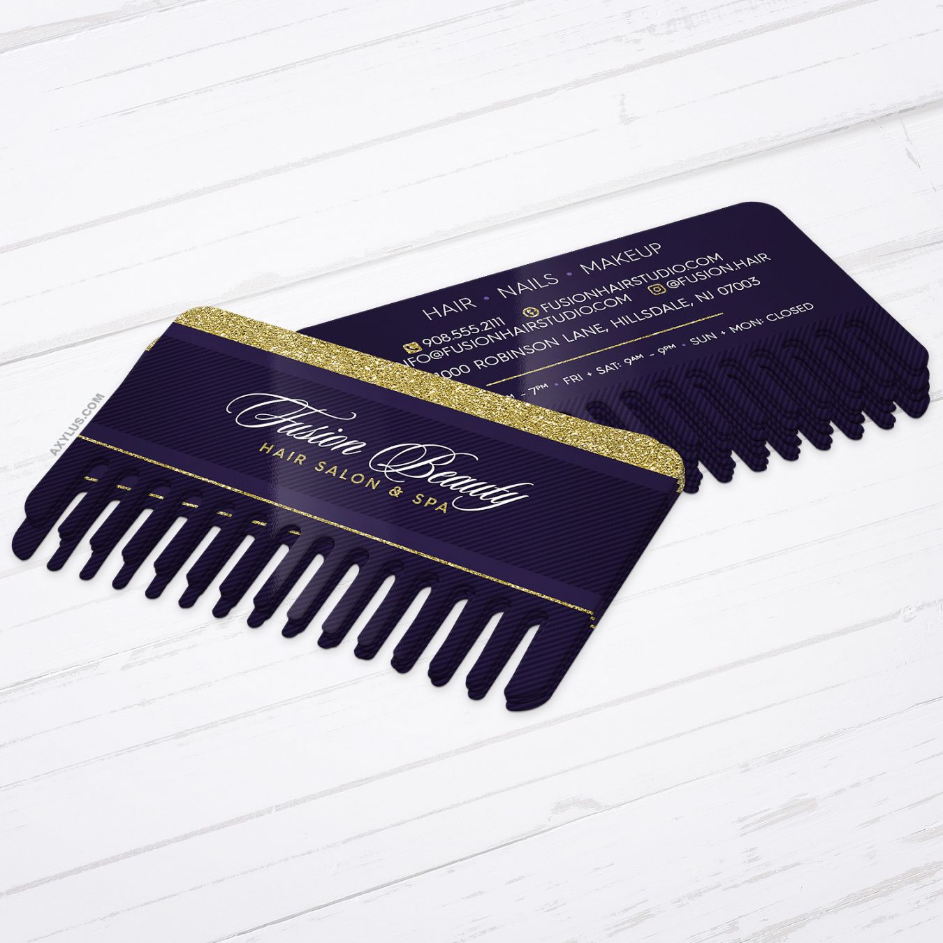 editable unique hair stylist business cards • comb shaped diecut cards musical comb business card