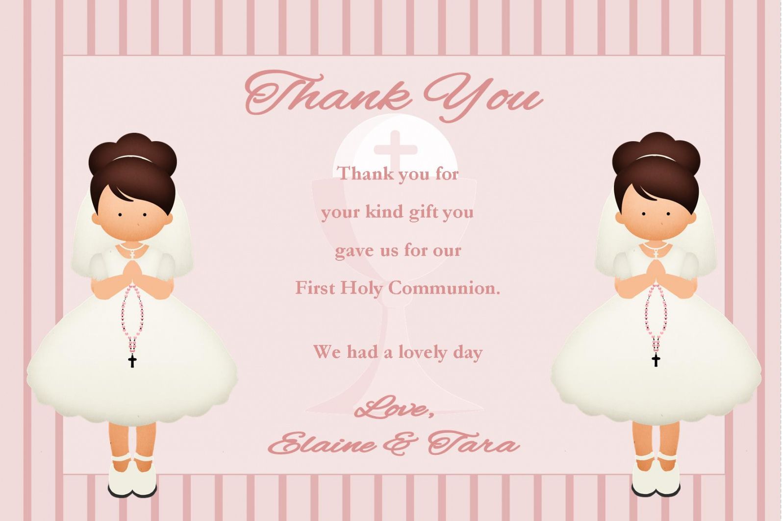 free personalised girl twins communion thank you cards first communion thank you card design