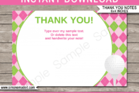 golf birthday party thank you cards template  pinkgreen thank you card for birthday party design