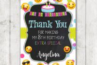 printable printable emoji thank you cards thank you card for coming to my birthday party design