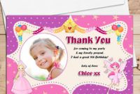 sample of 10 personalised girls princess &amp;amp; fairies birthday thank you photo cards n180 thank you for coming card image