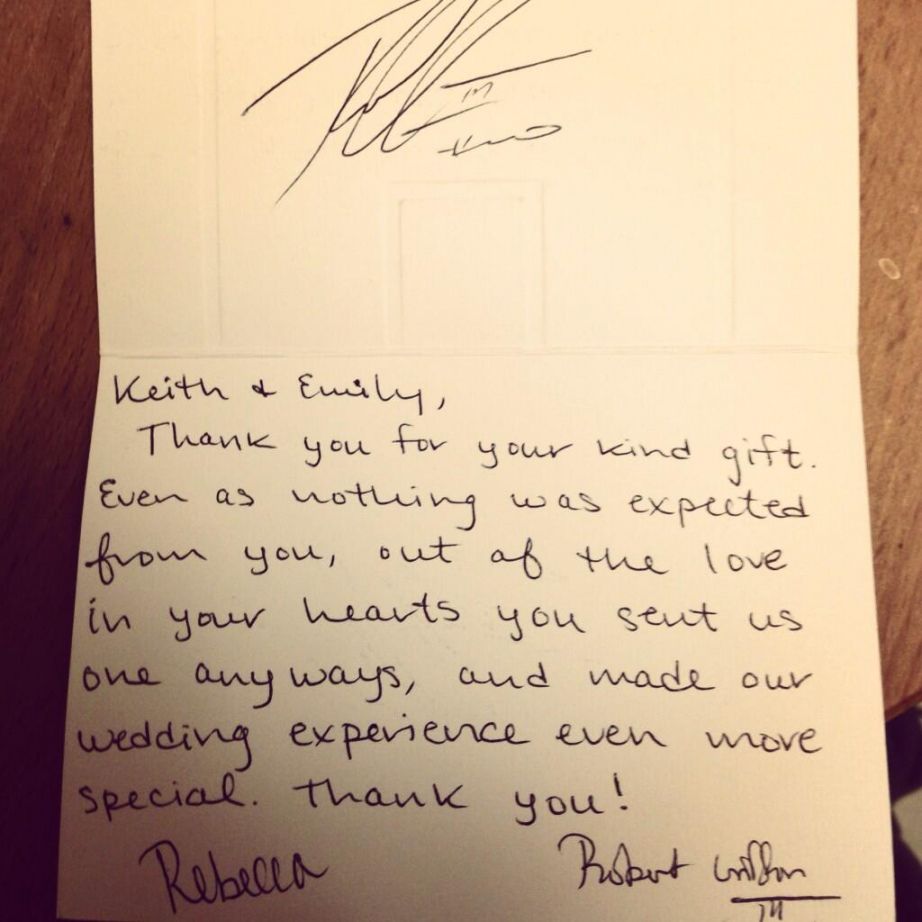 sample of rgiii sent fan a wedding gift thankyou note thank you card to boss for gift doc