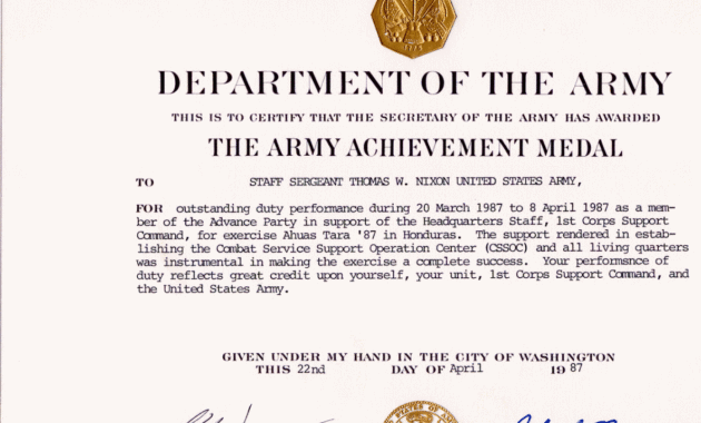 army achievement medal army achievement medal certificate template examples