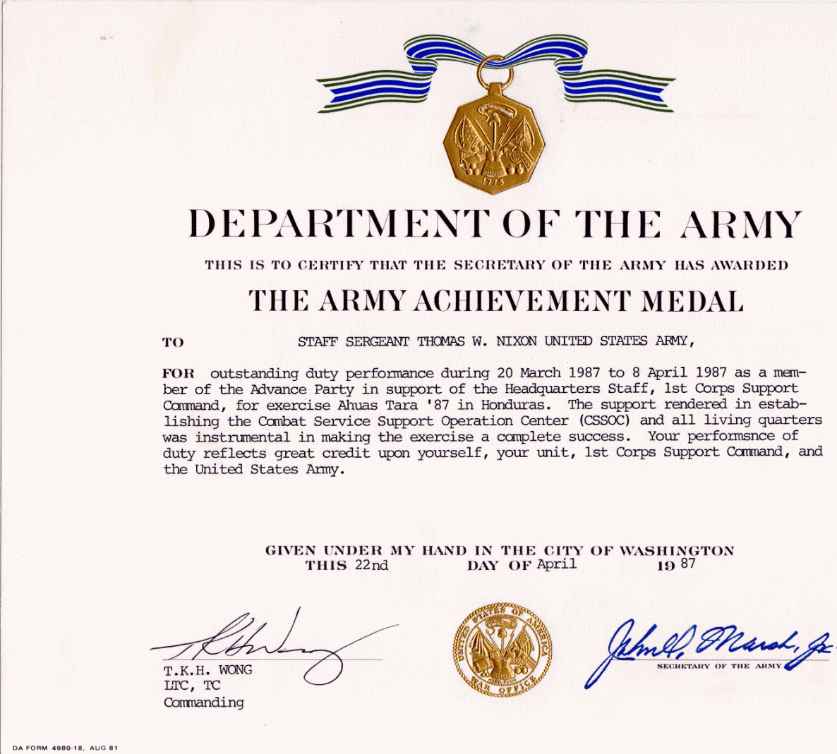 Army Achievement Medal Army Achievement Medal Certificate Template ...