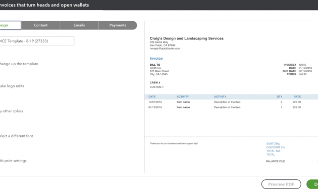 editable customize invoices estimates and sales receipts quickbooks sales receipt template