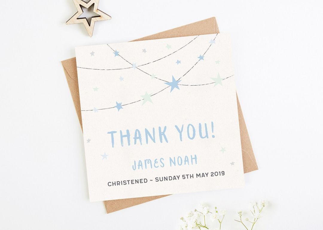 christening thank you card star garland christian thank you card gallery