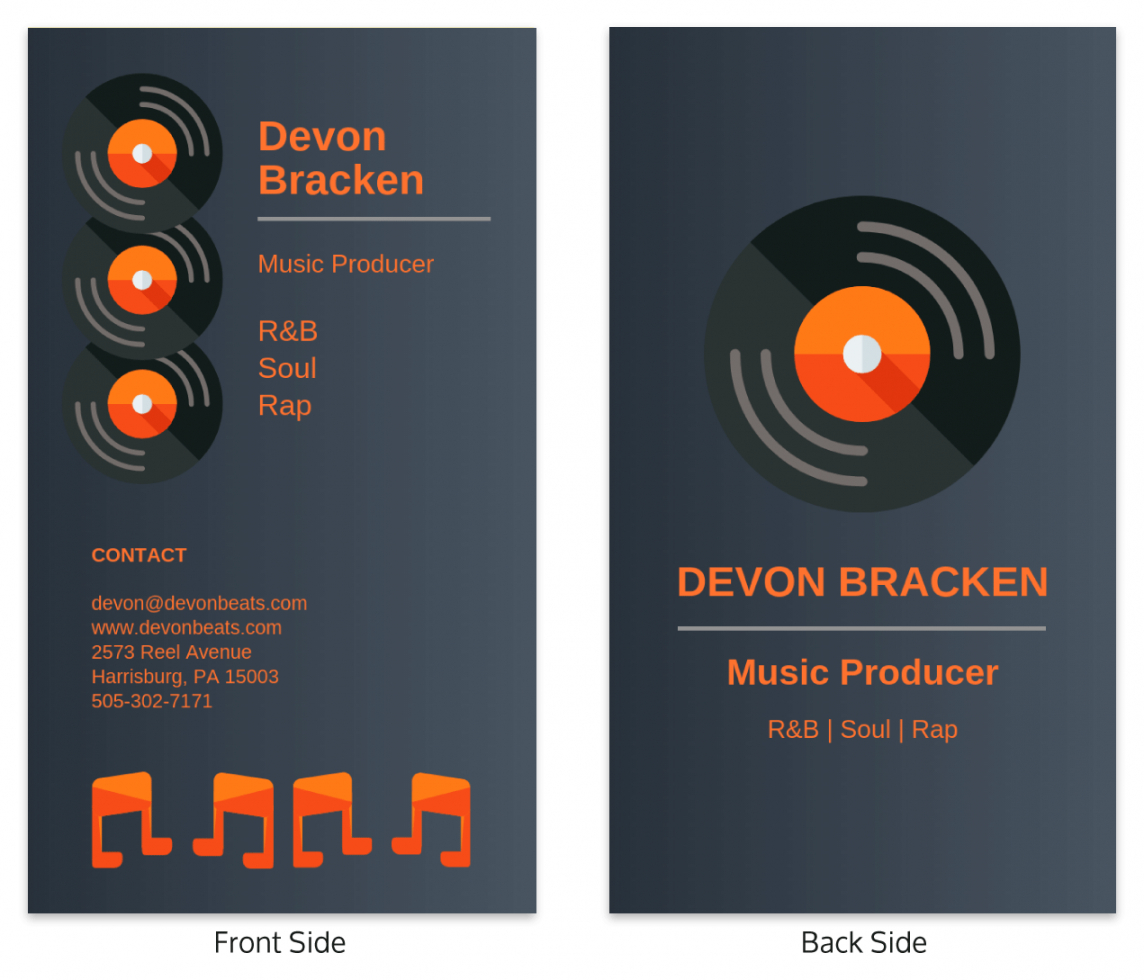 editable orange producer music business card template music producer business card samples