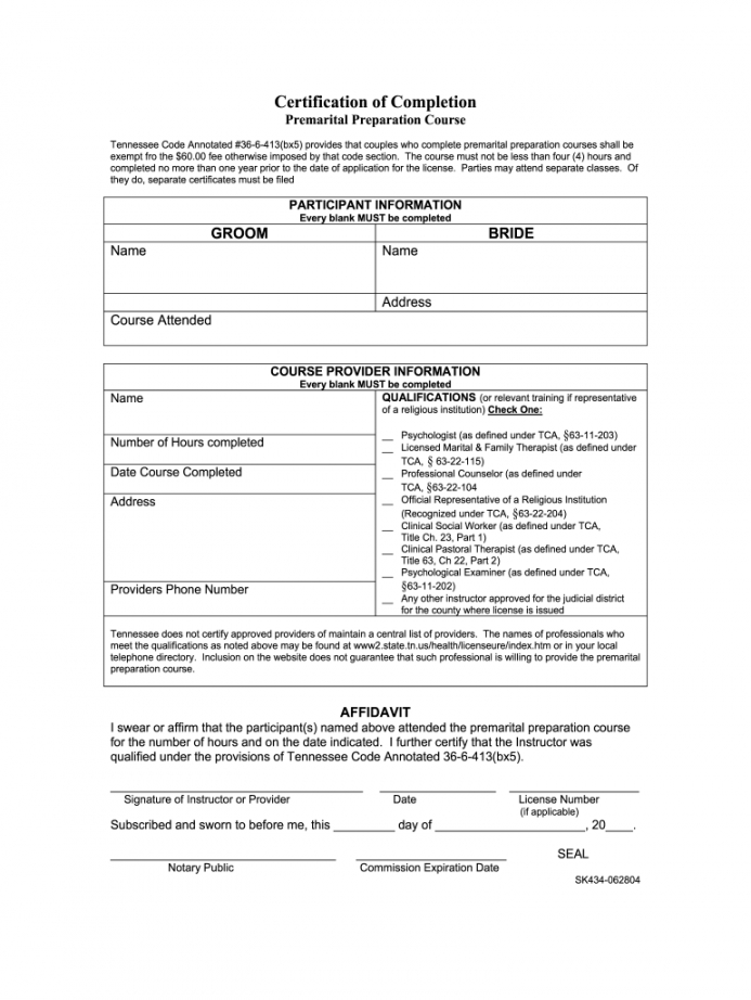 Free Premarital Counseling Certificate Of Completion Template Fill Out ...