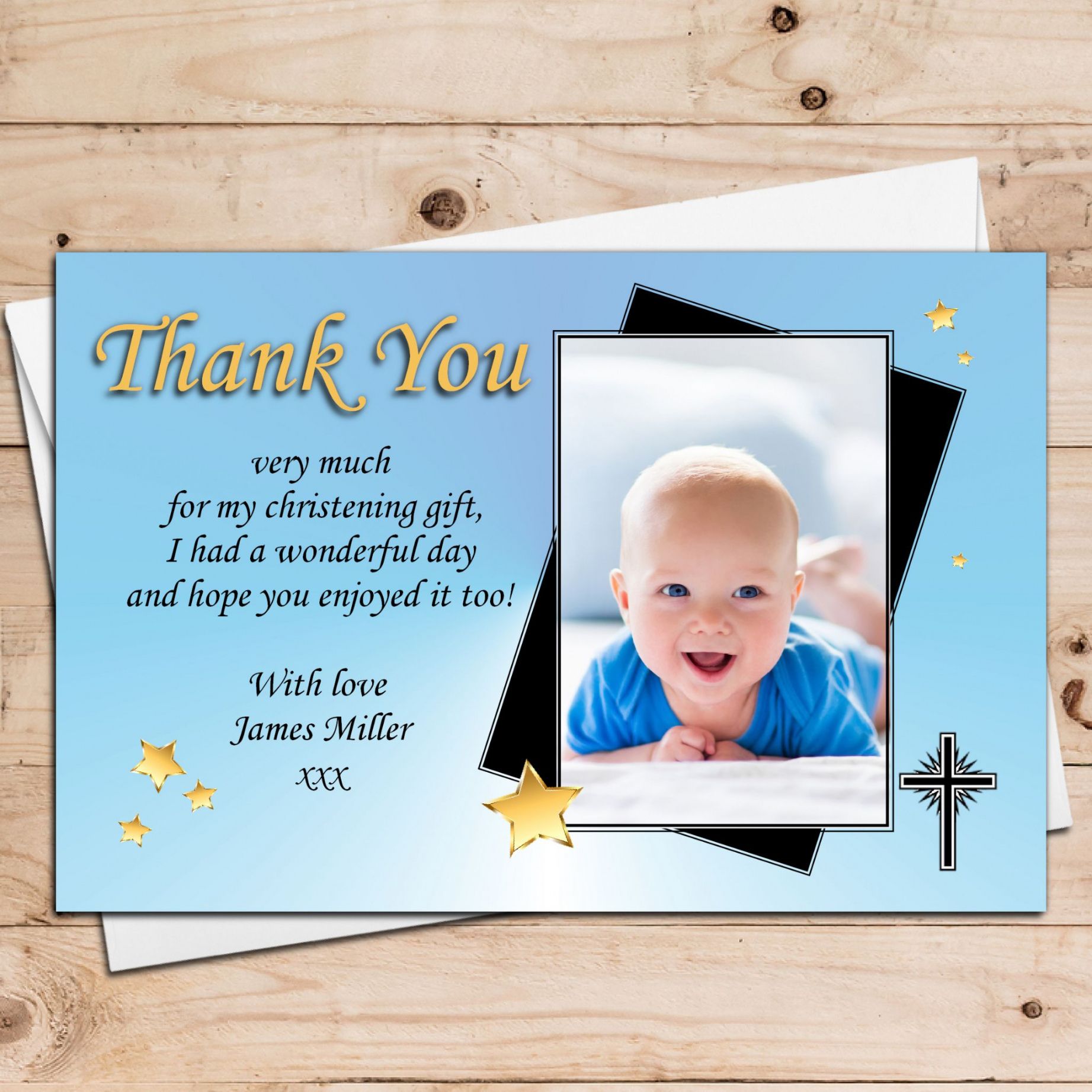 printable 10 personalised boys gold star christening baptism thank you photo cards n28 baptism thank you photo card picture