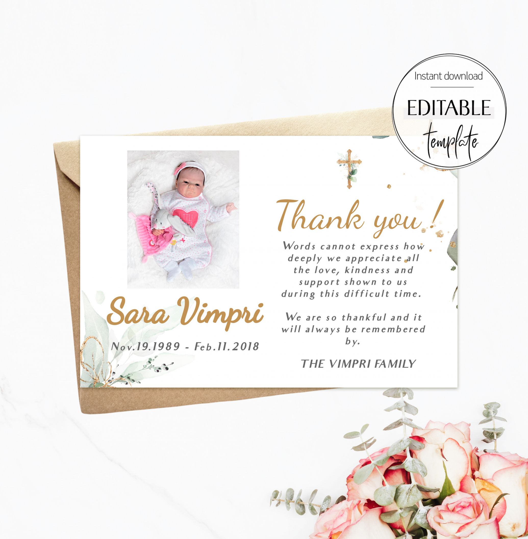 sample of thank you card for infant memorial personalized thank you funeral funeral  thank you with photo editable thank you card template baby f20 thank you card for sympathy flowers pdf