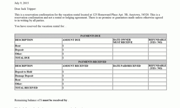 printable reservation confirmation invoice and receipt  ezlandlordforms vacation rental receipt template pdf