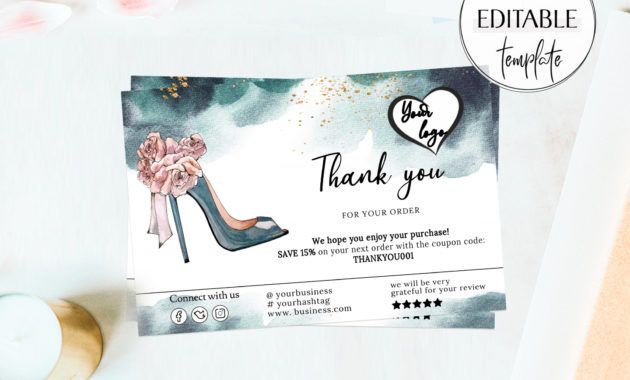 sample of 6x4 shoes thank you insert card template small business thank you package  insert card add your logo thank you for helping business grow small thank you card pdf