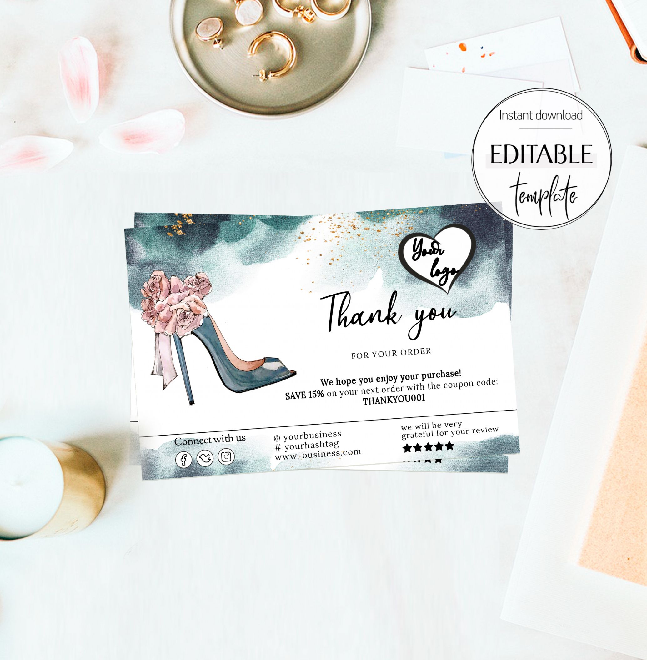 sample of 6x4 shoes thank you insert card template small business thank you package  insert card add your logo thank you for helping business grow small thank you card pdf