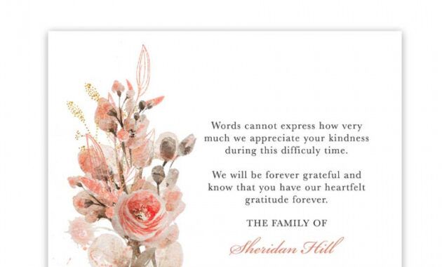 sample of sympathy thank you card customized with your wording to guests thank you card for condolences image