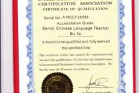 Best Chinese Language Teaching Certificate Excel Sample