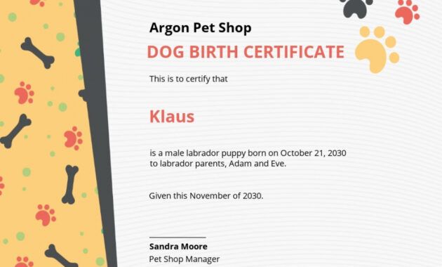 Editable Puppy Birth Certificate Template Excel Sample