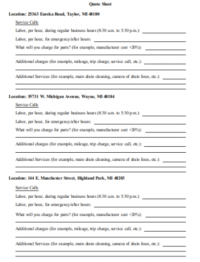 Best Plumbing Quotation Form Template Excel Sample