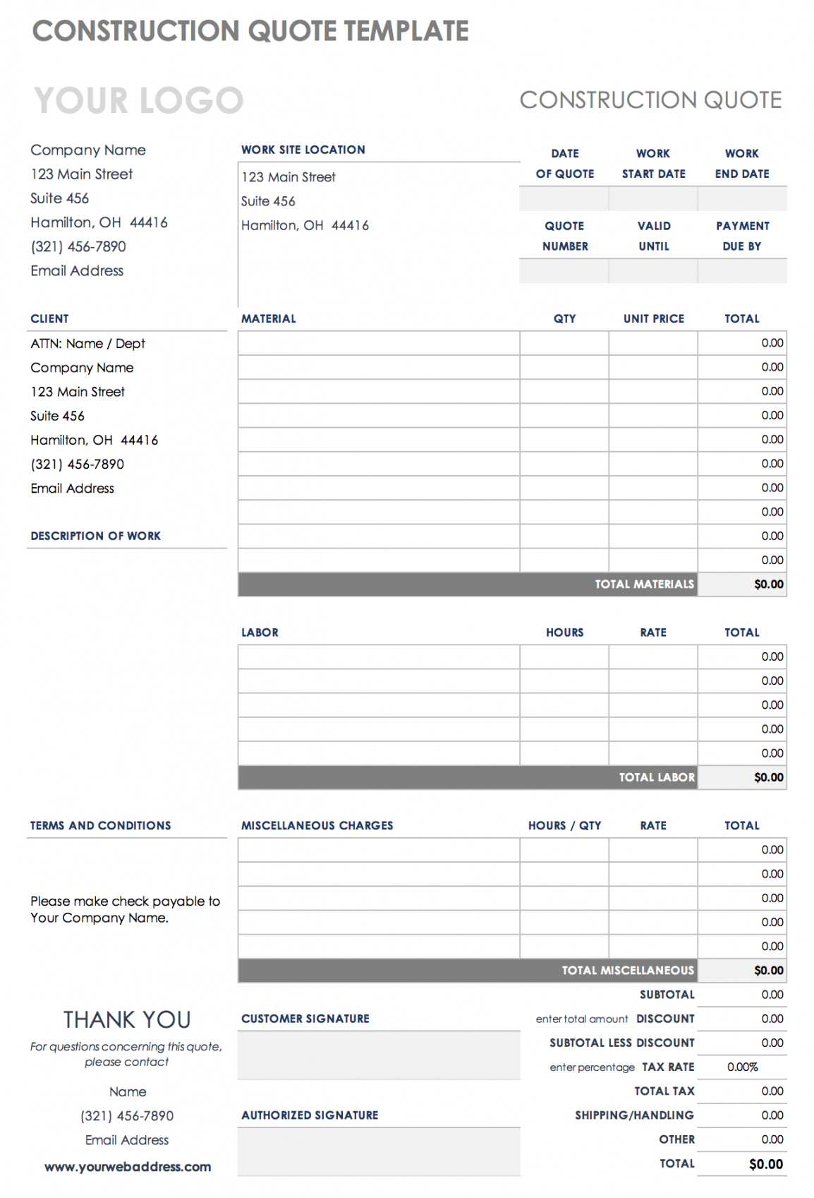 Free Building Work Quotation Template Excel Example