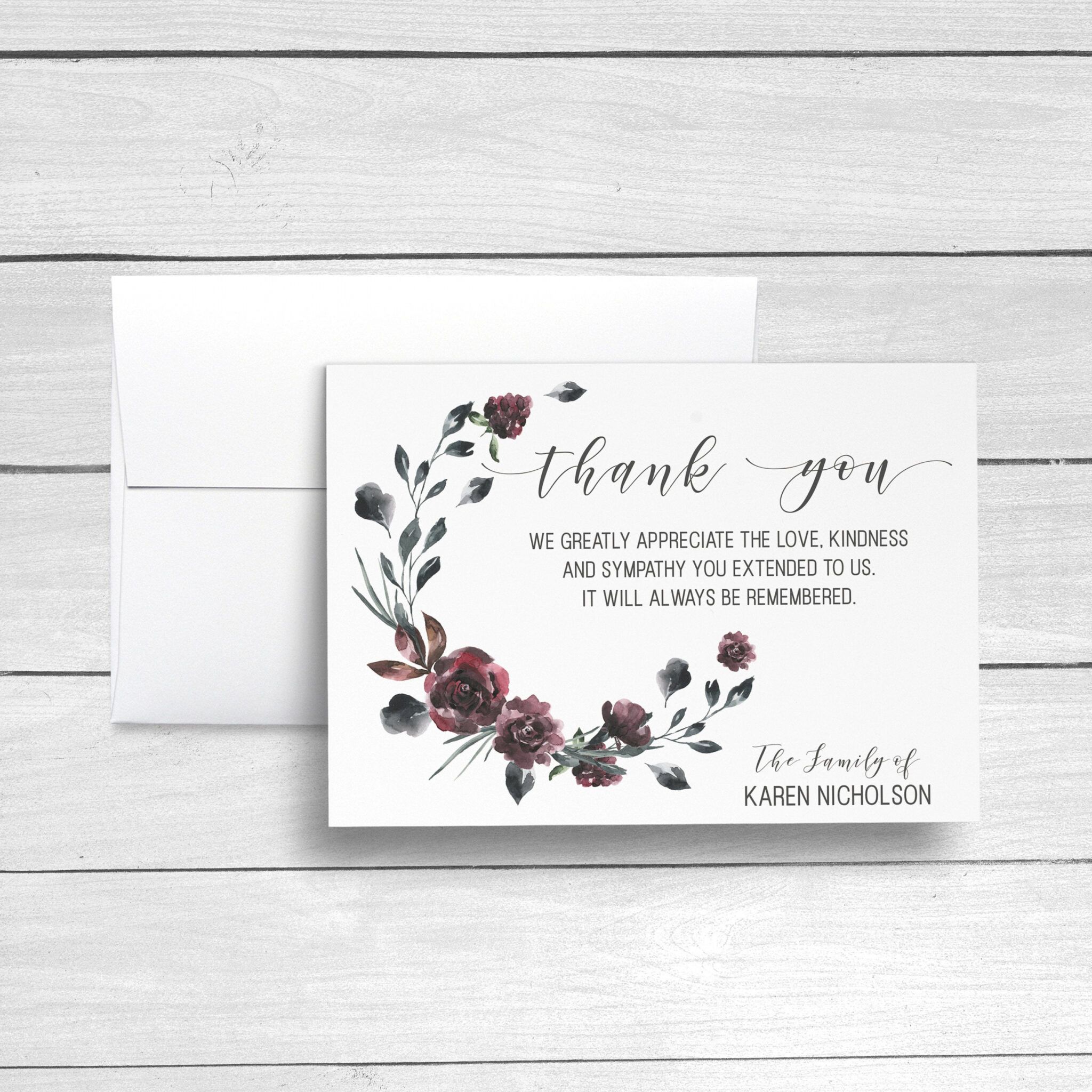 Free Thank You Bereavement Card Wording Word Sample | EmetOnlineBlog