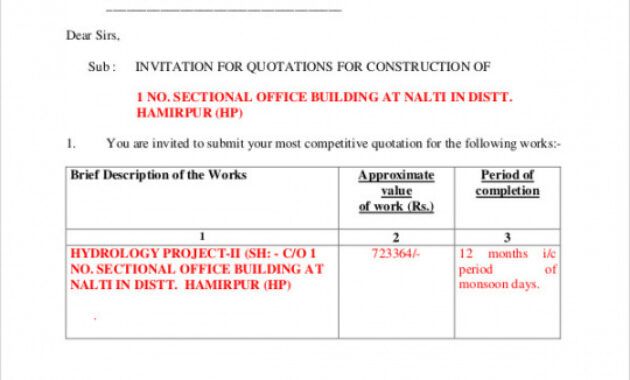 Printable Building Work Quotation Template  Sample