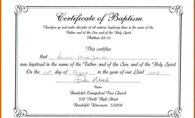 Professional Catholic Baptismal Certificate Template Doc Example