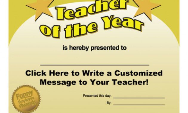 Teacher Award Certificate Template Excel