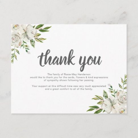 Thank You Bereavement Card Wording  Example