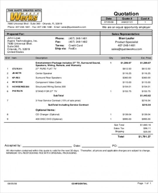 Free Footwear Price Quotation Template Doc Example