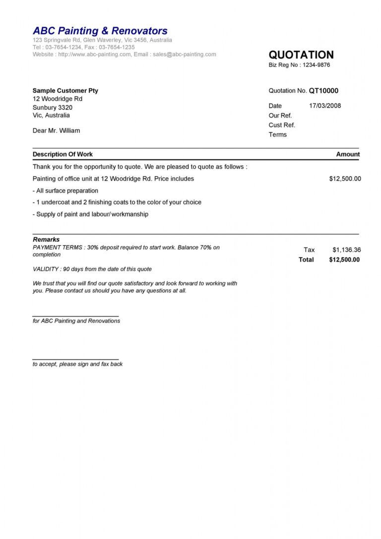 Free Quotation Template With Signature