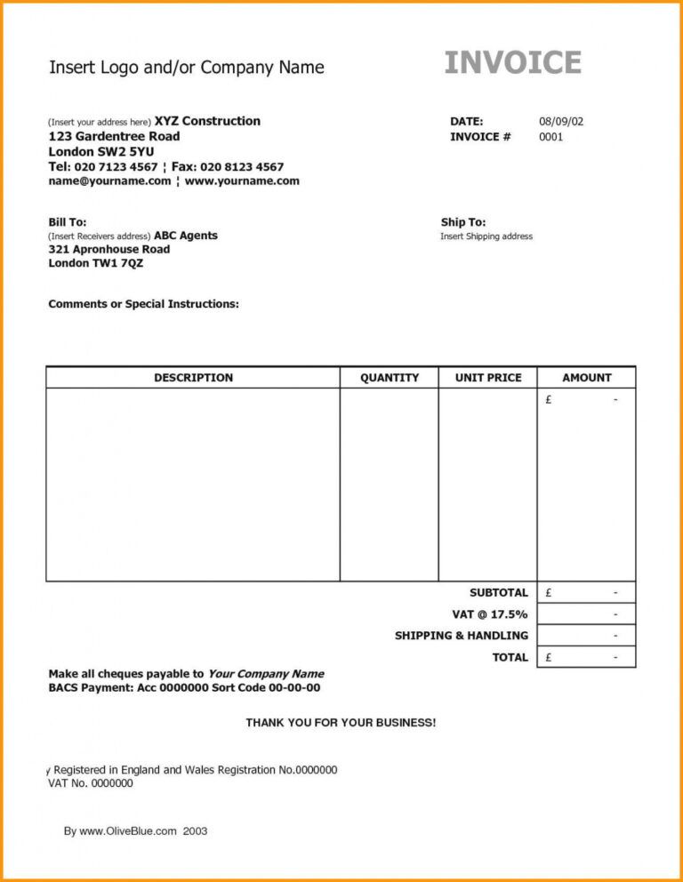 Costum Construction Quotation Invoice Template Example | EmetOnlineBlog