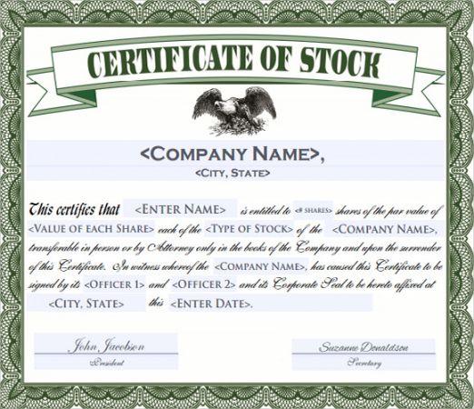 Free Preferred Stock Certificate Template Excel Sample