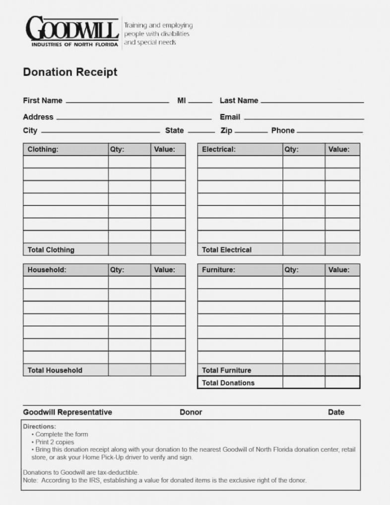 Professional Goodwill Tax Receipt Form Word Sample
