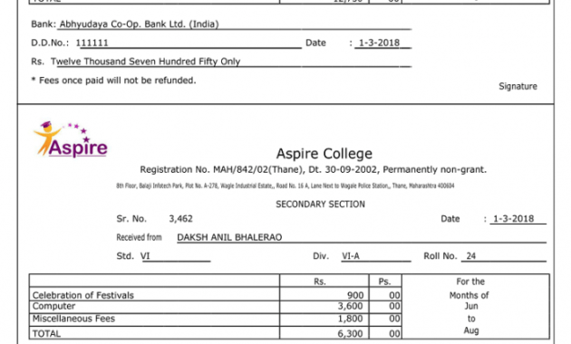 School Fees Receipt Template Doc Example