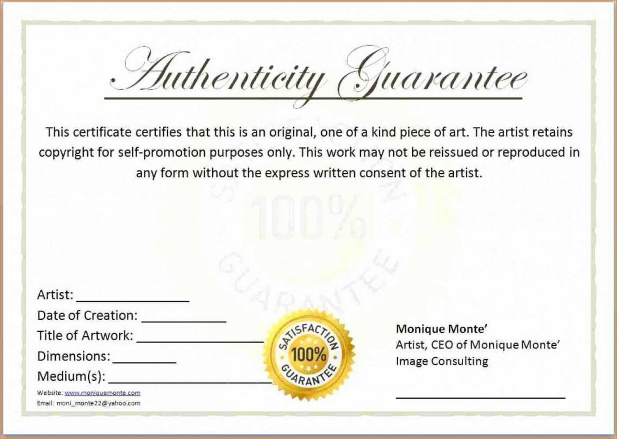 Artist Certificate Of Authenticity Template Doc Sample