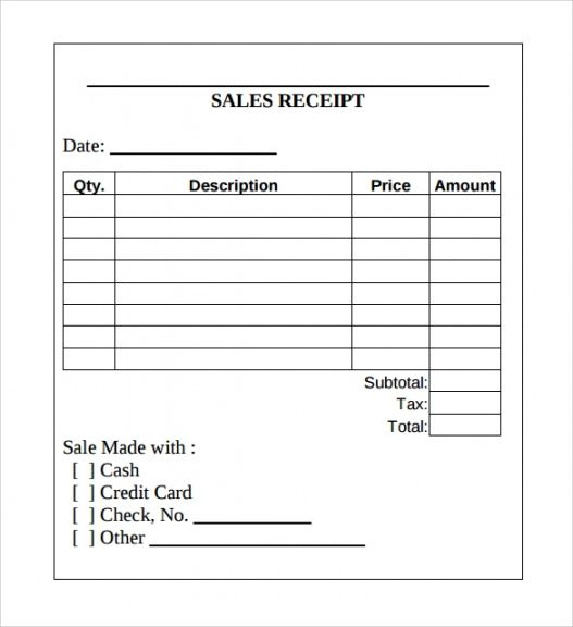 Cash Sales Receipt Template Excel Sample