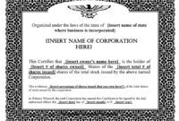 Company Stock Certificate Template Excel