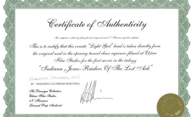 Costum Certificate Of Authenticity Painting Template Word Example