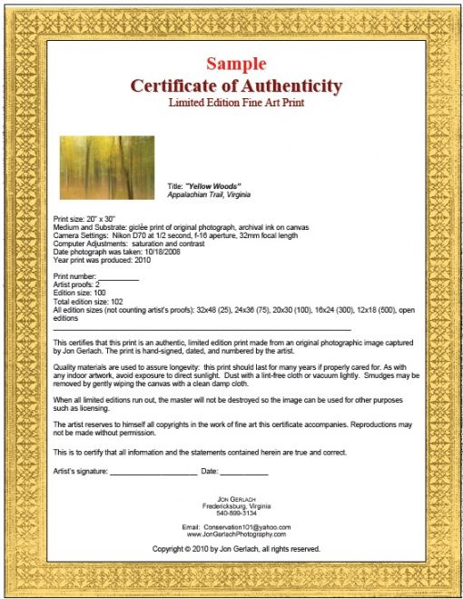 Editable Certificate Of Authenticity Painting Template Pdf Sample