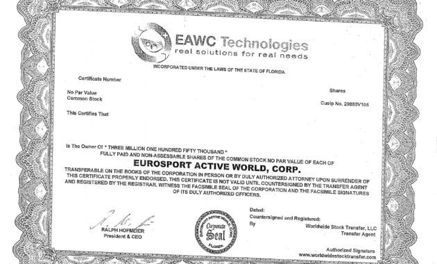 Editable Company Stock Certificate Template Pdf