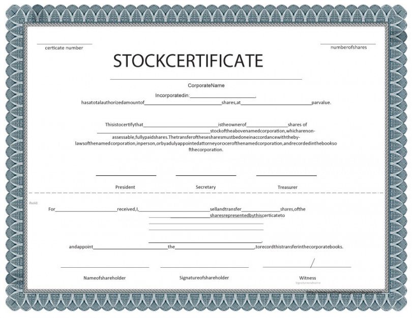 Free Company Stock Certificate Template  Sample