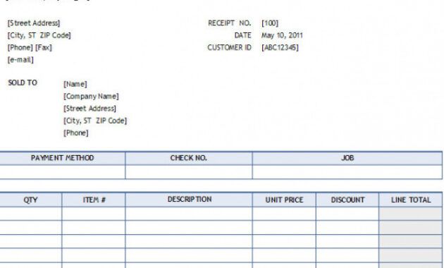 Professional Standard Sales Receipt Template Excel Sample