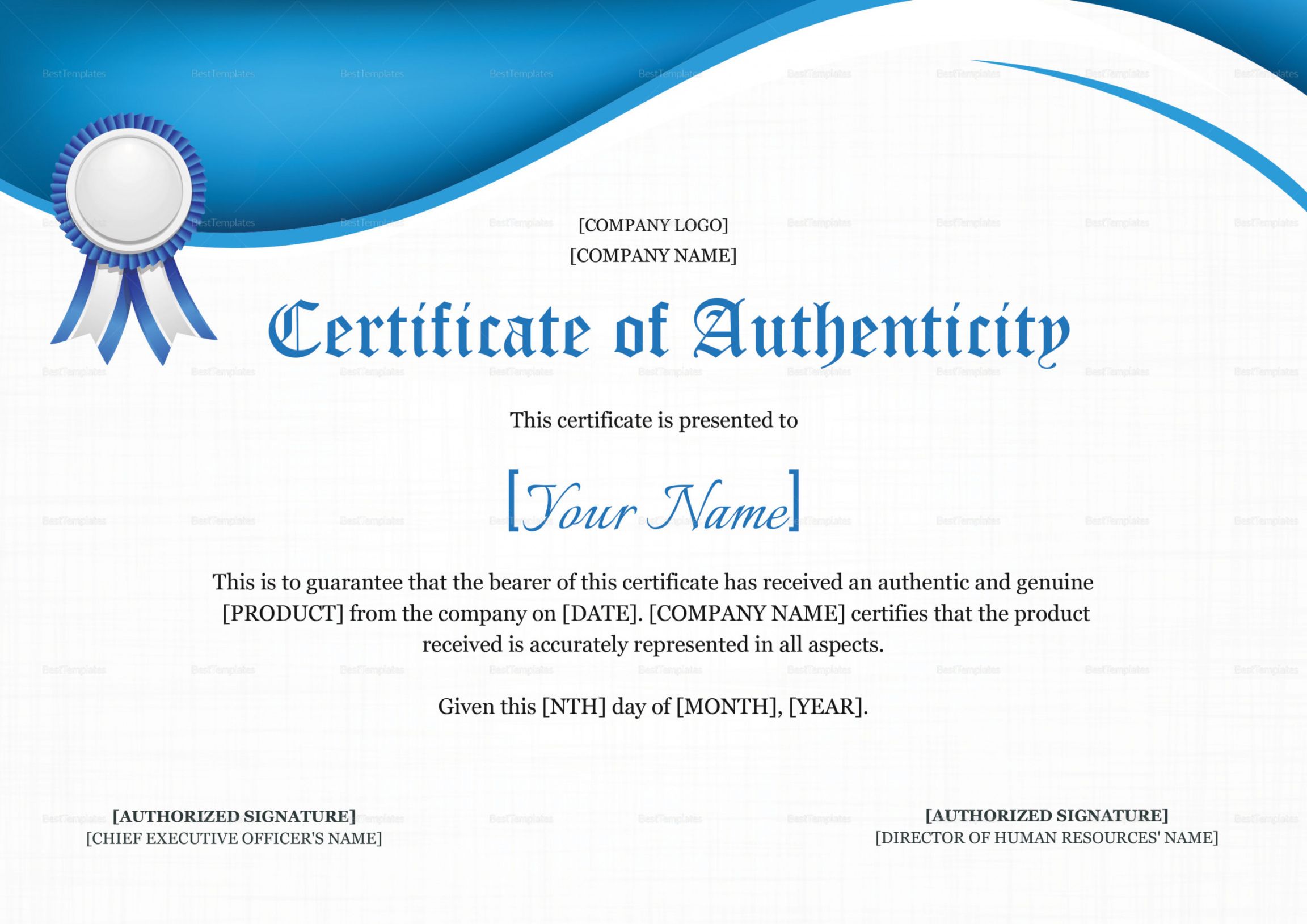 Certificate Of Authenticity Autograph Template