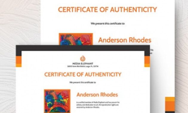 Editable Modern Certificate Of Authenticity Template Word Example