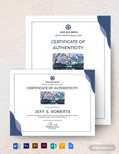 Free Modern Certificate Of Authenticity Template  Sample