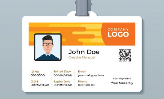 Costum Company Employee Card Template Word Example
