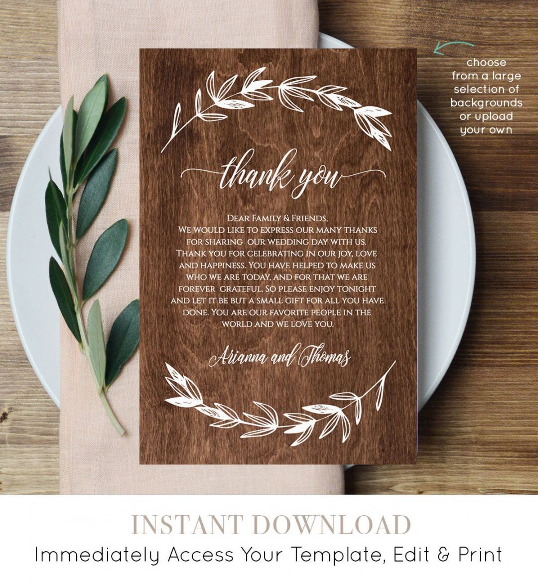 Costum Wedding Reception Thank You Card Template Word Example