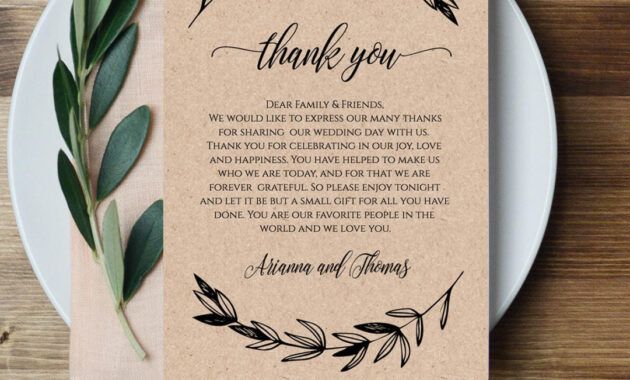 Printable Wedding Place Setting Thank You Card Template Doc Sample