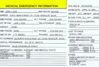 Costum Medical Emergency Card Template Word Example