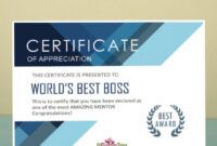 Editable Best Boss Certificate Template Excel Sample