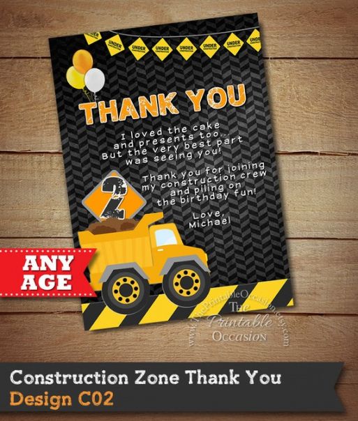 Editable Construction Theme Thank You Cards  Sample